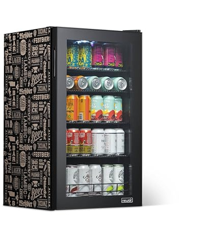 NewAir Rafraîchisseur de 126 canettes de bière, mini bar à bière avec porte en verre à charnière droite, refroidit jusqu'à 34F, AB-1200BC1, bières du monde
