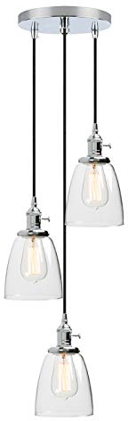 Phansthy Pendelleuchte 3 Flaming Glocken Klar Glas Pendelleuchte Retro Design Modernes Hängeleuchte Vintage Hängelampen Hängeleuchte Pendelleuchten Loft-Pendelleuchte im Landstil (Chrome Farbe)