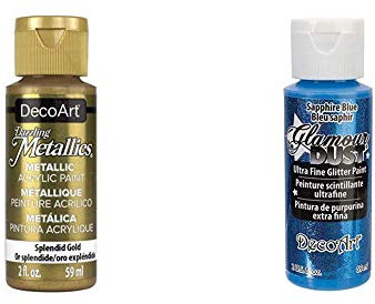 Deco Art Americana Acrylic Metallic Paint, Splendid Gold & Art Glamour Dust Glitter Paint, Sapphire Blue