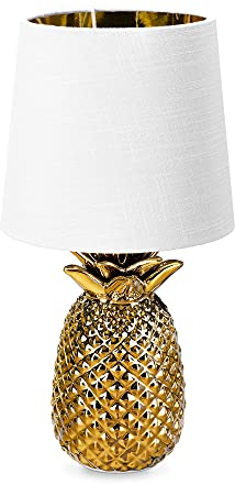 Navaris Tischlampe im Ananas Design - 35cm hoch - Deko Keramik Lampe für Nachttisch oder Beistelltisch - Dekolampe mit E14 Gewinde in Gold-Weiß