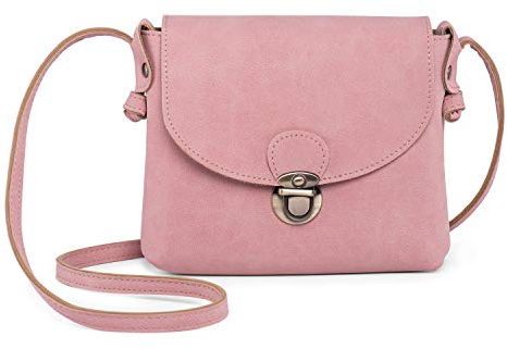 LaRechor Kleine Umhängetasche Damen mit Sicher Schloss, Vegan Leder Handtasche Mini Mädchen Teenager Frauen Tasche zum Umhängen (Pink)