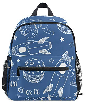 Kinderrucksack Junge Mädchen Kindergarten, Karikatur Astronaut Planet Und Rocket Lässig Mini Backpack Büchertasche mit Brustgurt