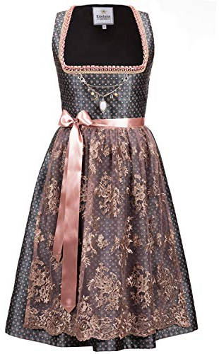 Edelnice Trachtenmode Exklusives Designer Midi Dirndl Beatrice inkl. Spitzendirndlschürze und Charivari Gr. 32-54 (38)
