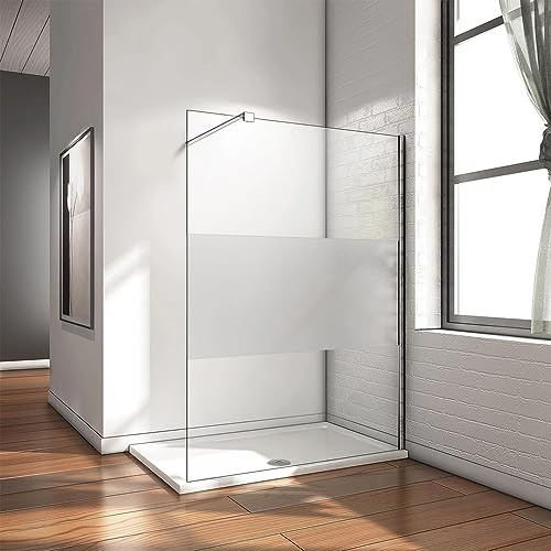 ALONI Walk In Dusche begehbare Duschwand, 120x200 cm | ESG Echtglas, halbmattes Mittelteil, Nano-Beschichtung, Sichtschutz, teilgerahmt, links oder rechts montierbar