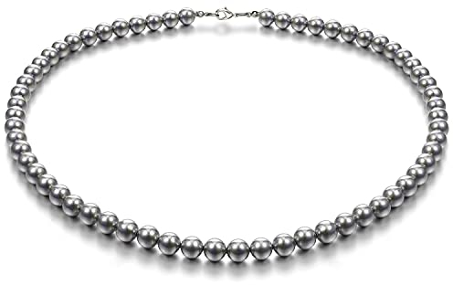 Perlenkette 6–12 mm, schwarze Südsee-Muschel-Perlen, hoher Glanz, runde Perlenkette, 45,7–50,8 cm, für Damen, Herren mit exquisiter Schmuckschatulle, Edelstahl, Perlenkette, Perlenkette