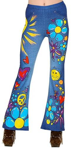 W WIDMANN MILANO Party Fashion - 70er Jahre Leggings Hippie Jeans, Flower Power, Blumenhose