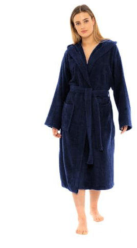 CICK Peignoir de bain éponge de qualité supérieure pour femme très absorbant 100 % coton, design à capuche, parfait pour les hommes et les femmes en vêtements d'intérieur et cadeaux, bleu marine, S-M