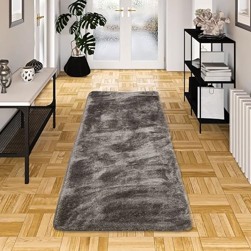 Snapstyle Hochflor Shaggy Teppich Läufer Luxus Feeling Mix Silber in 9 Größen