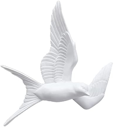 perfk Weiße Kunstharz-Wanddekoration, nordische 3D-Schwalben zum Aufhängen, Wandskulpturen, Wall Art für, Aufenthaltsraum, Garten, Balkon, Nach rechts
