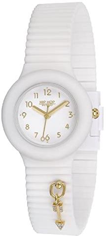 Hip Hop, Collezione Dancing in the Light, Orologio Donna White, Cinturino in Silicone Intercambiabile e Regolabile, Ciondolo con Freccia, Cassa 32 mm, Movimento al Quarzo, Resistente all'Acqua, Bianco