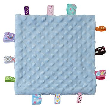 CREVENT Tag Sicherheitsdecken für Babys, weiche kleine Lieben für Jungen, sensorische Babydecke, tolles Geschenk für Geburtstag, Babyparty, 25,4 x 25,4 cm, blaues Etikett