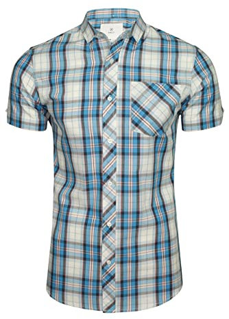 Xact Mens Cotton Checked Shirt - Short Sleeved (Nerva - Blue) L