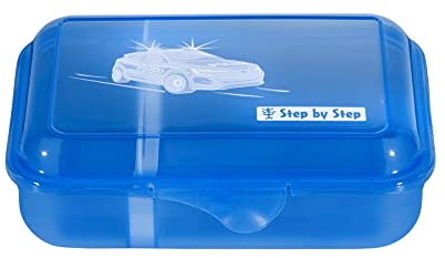 Step by Step Lunchbox „Hero Tom“, mit Trennwand und Klickverschluss, spülmaschinenfest, BPA-frei, für Schule und Kindergarten, 0,9L, blau