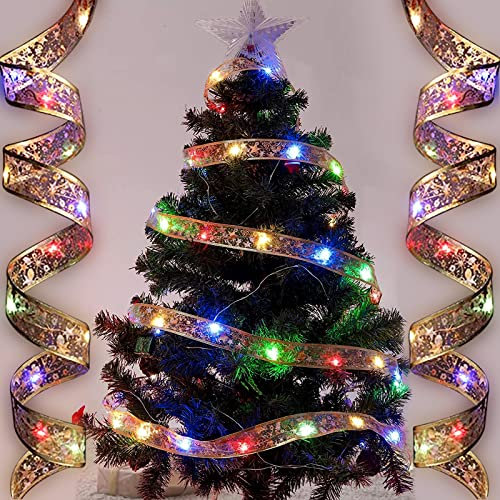 DUOJIN Guirlande Lumineuse à Ruban décorative pour Sapin de Noël, 5M 50 LED par Pile AA Alimenté Lumineuse à Bande Lampe à Fée Dorée pour Décor de Fête de Noël d'halloween Thanksgiving (Multicolore)