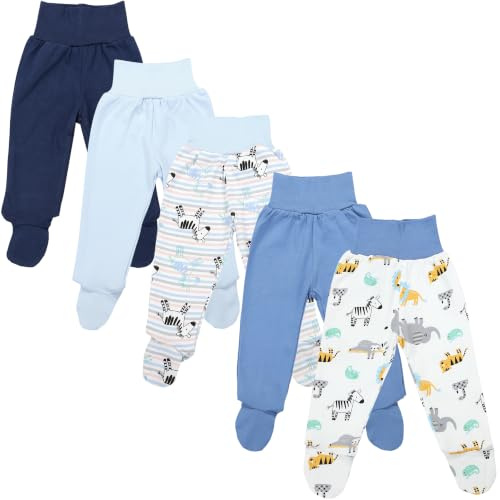 TupTam Baby Unisex Hose mit Fuß Bunte 5er Pack, Farbe: Junge 7, Kinder Größe: 50