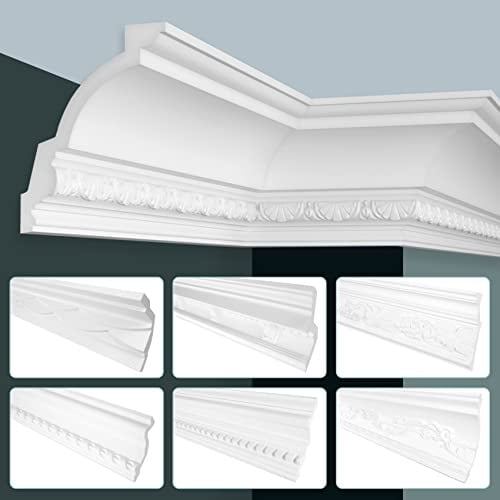 GRAND DECOR Stuckleisten Decke Barock Stil, PU Hartschaum weiß - 2m Deckenleisten gemustert Eckprofile Kranzleisten Deckenzierleisten (2 Meter C732)