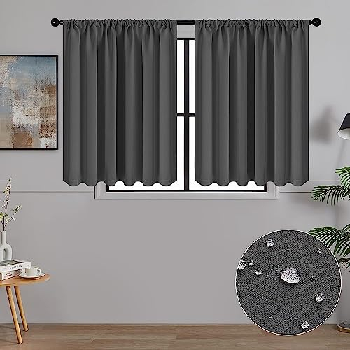 MRTREES Gardinen Kurz Verdunklungsvorhänge Vorhang Blickdicht Küchengardinen 2er Set Scheibengardine Dekoschal für Wohnzimmer Schlafzimmer 90x60cm(HxB) Anthrazit Vorhänge