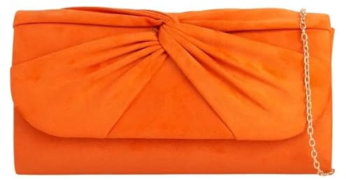 Suede Pleated Style Bridal Prom Wedding Evening Clutch Party Purse Hand Bag (Orange)