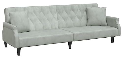 vidaXL Schlafsofa mit Armlehnen, Sofa mit verstellbaren Rückenlehnen, Couch für Wohnzimmer, Schlafcouch Bettsofa Sofabett, Hellgrau Samt