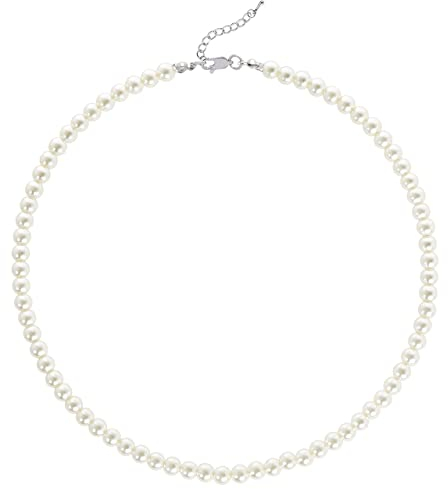 Duriya Perlenkette Damen Weiße Perlen Halskette für Frauen und Mädchen verstellbare Perlenimitaten Runde mit 6–12 mm Pearl Necklace Schmuck Geschenk 6mm Standardverpackung