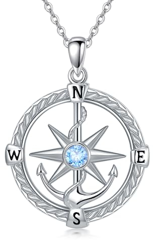 YAFEINI Kompass Halskette für Damen Anker Anhänger Kette 925 Sterling Silber Kompass Schmuck Geschenk für Mädchen Jungen (Anker Kette)