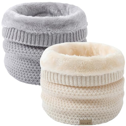 HYUET Winter Fleece Lined Neck Warmer - Thermal Double Layer Windproof Infinity Scarf for Men & Women, Thickened Knitted Snood for Skiing, Motorcycle, Cycling & Outdoor