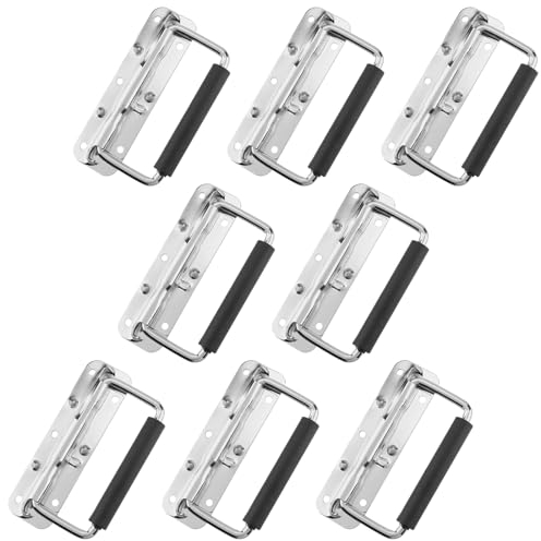 CHEUKYIU 8 Stück Klappgriff, Tragegriff, Gefedert Kistengriff, Tragegriff Klappbar, Tragegriff Metall, Klappgriffe für Kisten, für Werkzeugkoffer, Koffer, 140 x 40 mm, Eisen, Silber
