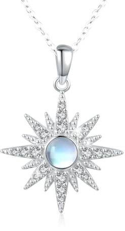 MEDWISE Stern Kette Mädchen 925 Sterling Silber Achtzackiger Stern Halskette mit Mondstein Kette Stern Anhänger Mondstein Schmuck für Damen Mädchen Freundin Tochter Freundin Frauen Valentinstag