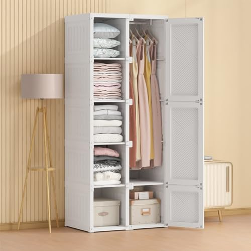 KnSam Tragbarer Kleiderschrank, Schränke Schlafzimmer Drehtürenschrank, Aufbewahrungsorganisator, Wäschekommode, Kleiderschrank Aufbewahrungsorganisator, Weiß