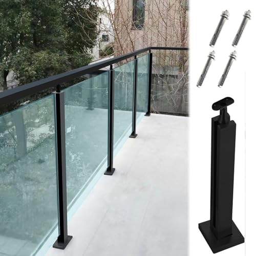 Glasgeländer Pfosten Geländer Glasgeländer Panels Clamp Post für Deck,Glasgeländersäulen-System/ Treppe Glasgeländerpfosten Hochbelastbare schwarze End-/Mittel-/ Eckpfosten(Kann Handlauf hinzufügen) (