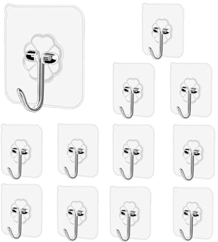 ZFLYXIAOHUA Ganci Adesivi,12 Pezzi Appendi Accappatoio Bagno Pacco,Trasparenti Gancio Autoadesivo Gancio Adesivo Bagno da Parete,Ganci Pesanti,per Da Parete per Cucina Armadio Ufficio