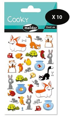 MY MANDARINE CY130Cpack - Packung mit 10 Stickerbögen 3D Stickers Cooky, 330 Stickers, Haustiere, 1 Pack