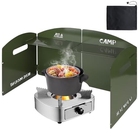 SUPAWAY Parabrezza per fornello da campeggio Parabrezza per stufa con borsa stufa esterna parabrezza pieghevole a 5 piastre per trekking, picnic, cucina, accessori da campeggio (verde militare)