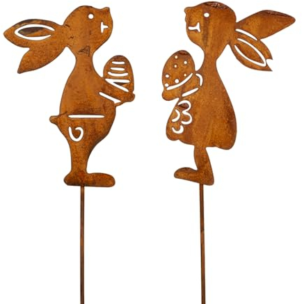 dio only for you 2er Set Blumenstecker Hasenpaar mit Osterei | Hase Osterhase Gartenstecker | 10x35 cm
