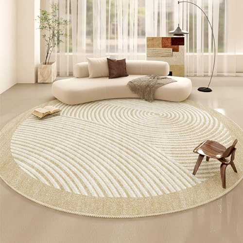 iyoimono Beige Runder Wohnzimmer Teppich 160cm - Flauschiger Fellteppich Mit Geometrischem Muster - Kaschmirimitat Für Schlafzimmer Und Kinderzimmer - Weich, Rutschfest, Maschinenwaschbar