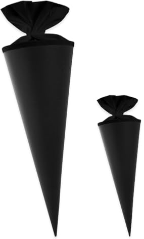 itenga Bastelschultüte Set 70cm und 35cm Geschwisterschultüte - Schultütenrohling Zuckertüte Schultüte 70cm und 35cm im Set rund mit Filzverschluss (schwarz)