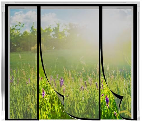 Moustiquaire Porte Fenetre 285x225cm Magnetique Rideau de Porte Moustiquaire Porte Fenetre Fermeture Automatique pour Porte d Entrée Intérieur/Pationoir