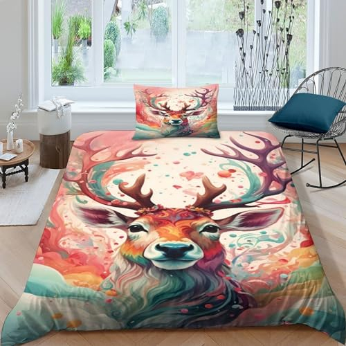 BUKISA Elch 3D Bettwäsche Modern Muster Mikrofaser Einzelbett Bettbezug Set Mit Reißverschluss Und Kissenbezug Für Jungen, Mädchen Und Kinder 2TeiligSingle(135x200cm)