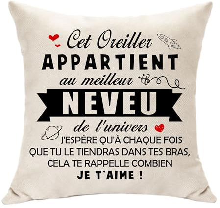 Hasodeo Neveu Cadeau Original Housse de Coussin Décoration | Le Meilleure Neveu de l'univers Cadeaux pour Garçon Homme Anniversaire Remise des Diplômes Fiançailles Nouvelle Année Noël