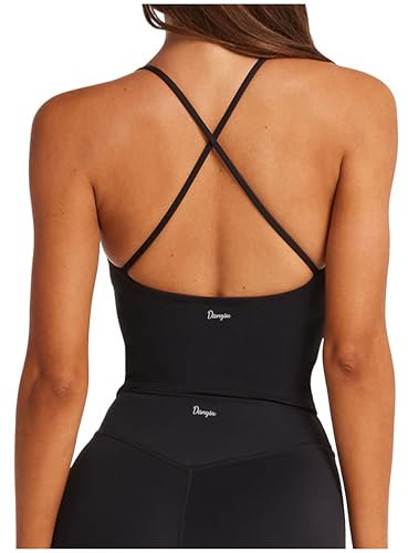 Danysu Sport BH Damen Ohne Bügel Top Crossback Abnehmbaren Gepolstert Nahtlose Sport Oberteile Bra Fitness Yoga U-Boot-Ausschnitt Schwarz L