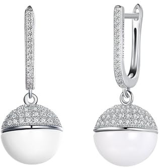Ohrringe Tropfen Silber 925, Tropfen Ohrringe Silber Ball Zirkonia Ohrringe Damen 2.9 x 1.2 cm