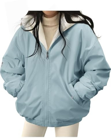 Tuopuda Giacca Invernale Donna Lungo in Pile, Teddyfleece Jacket Zip Termico Giubbotti con Cerniera e Tasche Softshell Piumino Antivento Streetwear Primavera Autunno, Grigio, XL