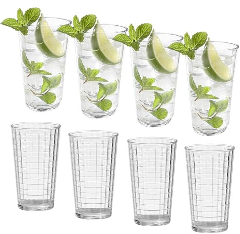 QLFJ-FurDec 8PCS Vasos Melamina Vasos Plastico duro Reutilizable, Vasos de Agua Transparente de 350ml para Niños, Vasos Melamina Acrílicos Irrompibles, Vasos Plastico Duroapilables(8pcs -350ML)