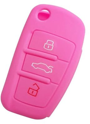 XEBRAD Silicone Car Key Cover Fold Flip Remote Keychain Case Fob, for Audi, a1 a3 a4 a5 a6 a7 a8 r8 Tt s5 s6 s7 s8 Sq5 q5 q7 Rs5 car key shell(Pink)