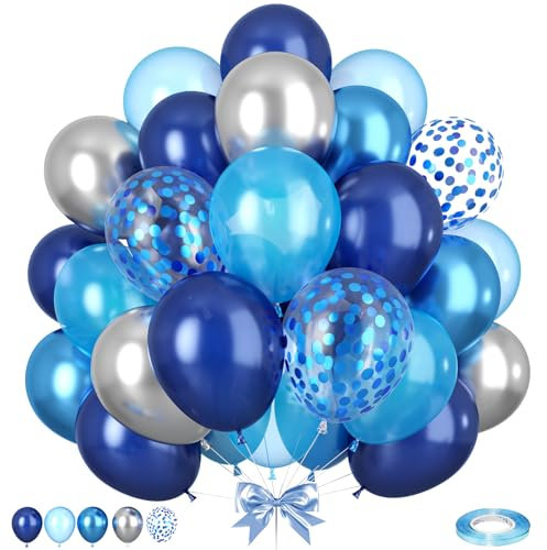 Blue Balloons, 50pcs Blue and Silver Balloons, Navy Bule Pearl Dark Blue Metallic Blue Balloons, Blue Confetti Balloons For Boy Man Birthday Party Baby Shower Gender Reveal Graduation Wedding Decor