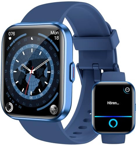 Montre Connectée Femme Homme Appel Bluetooth, 1.8” Smartwatch avec Alexa Intégré, Moniteur de Sommeil Cardiofréquencemètre SpO2, Etanche IP68 Montre avec 100 Sportifs pour Android iOS, Bleu foncé