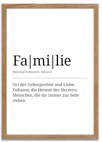 ARTFAVES® Poster Definition Familie | Worterklärung Duden Lexikon Wanddeko Wandbild Spruch als Geschenk | mit Rahmen Holz Eiche | 21 x 30 cm