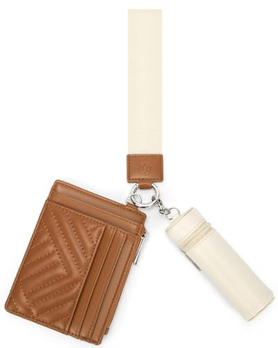 BOSTANTEN Geldbörse Damen Klein, Kreditkartenetui RFID Schutz Geldbeutel Damen Wallet mit Schlüsselanhänger, Mini Frauen Portemonnaie mit Lippenstiftetui,Beige mit Braun