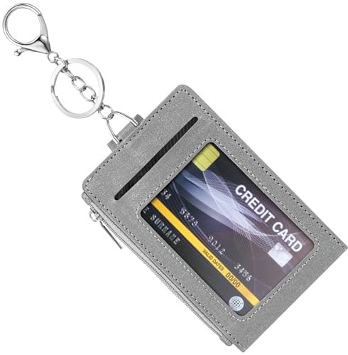 Grevosea 1 Stück Kartenhalter Portemonnaie Minimalistische Kartenhülle für Damen 12 * 8cm Schlüsselanhänger Kartenhalter Card Holder Wallet Women Kleine PU Leder Geldbörse Damen mit Reißverschluss