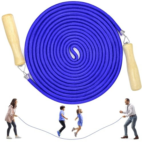 LeapBeast Groups Rope Skipping, Multiplayer rope skipping Best Team Long Jump Rope with Wooden Handle for School Sport and Outdoor Activity 5Meters -7Meters -10Meter (B Mod. - Blue, 5M)